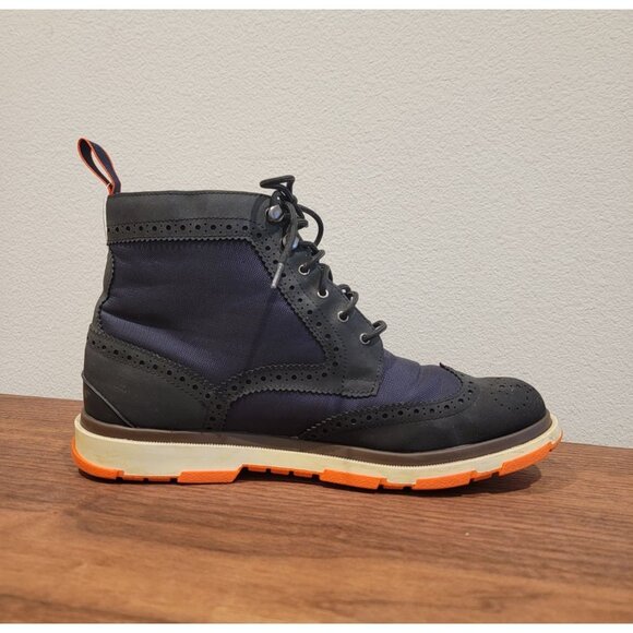 SWIMS Motion Waterproof Nubuck Leather Wingtip Brogue Boots Black & Navy Sz 10 - Picture 1 of 7